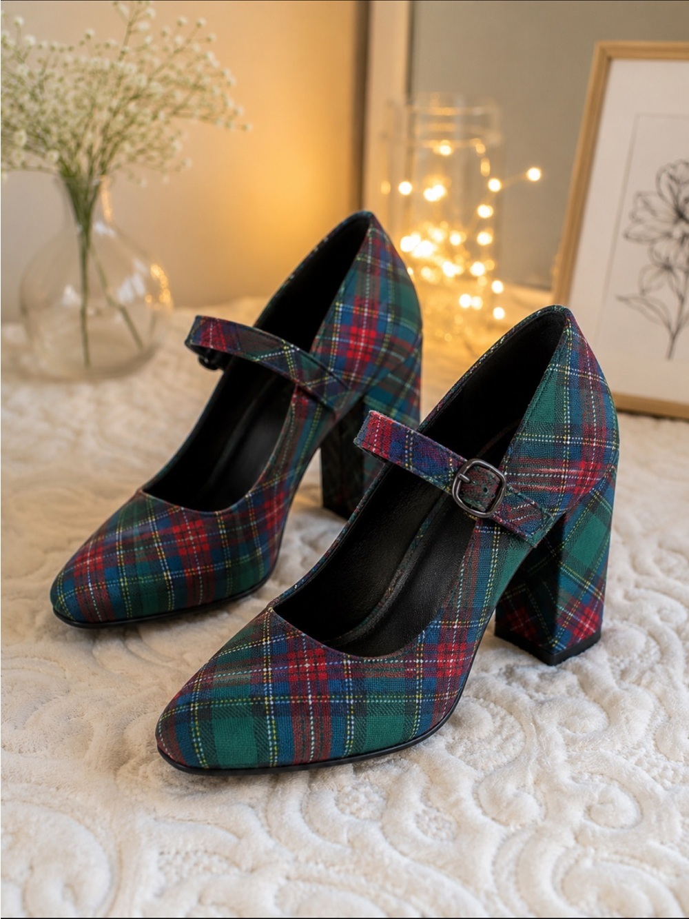 comfort plus by Predictions Plaid Pointed-Toe Pumps in Green and Red